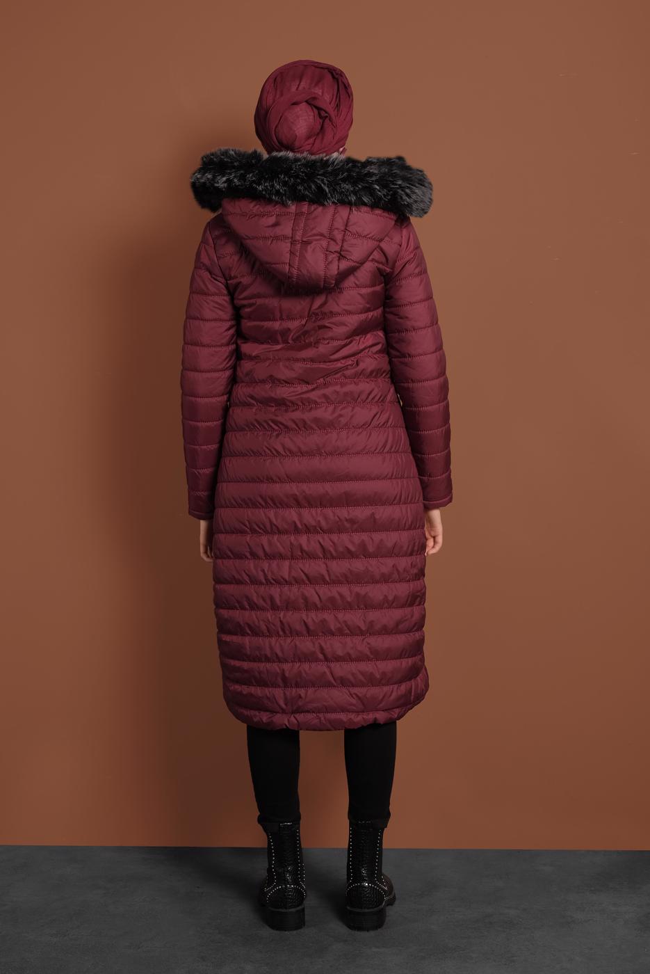 Vêtements hijab ROUGE BORDEAUX CABAN EN BOUFFANT AVEC FERMETURE ÉCLAIR ET CAPCUHE 1106