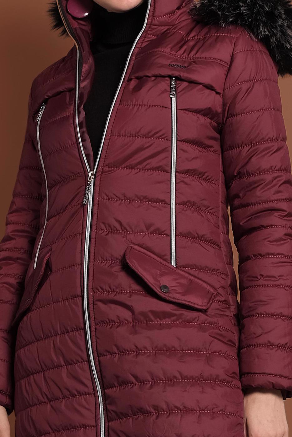 Vêtements hijab ROUGE BORDEAUX CABAN EN BOUFFANT AVEC FERMETURE ÉCLAIR ET CAPCUHE 1106