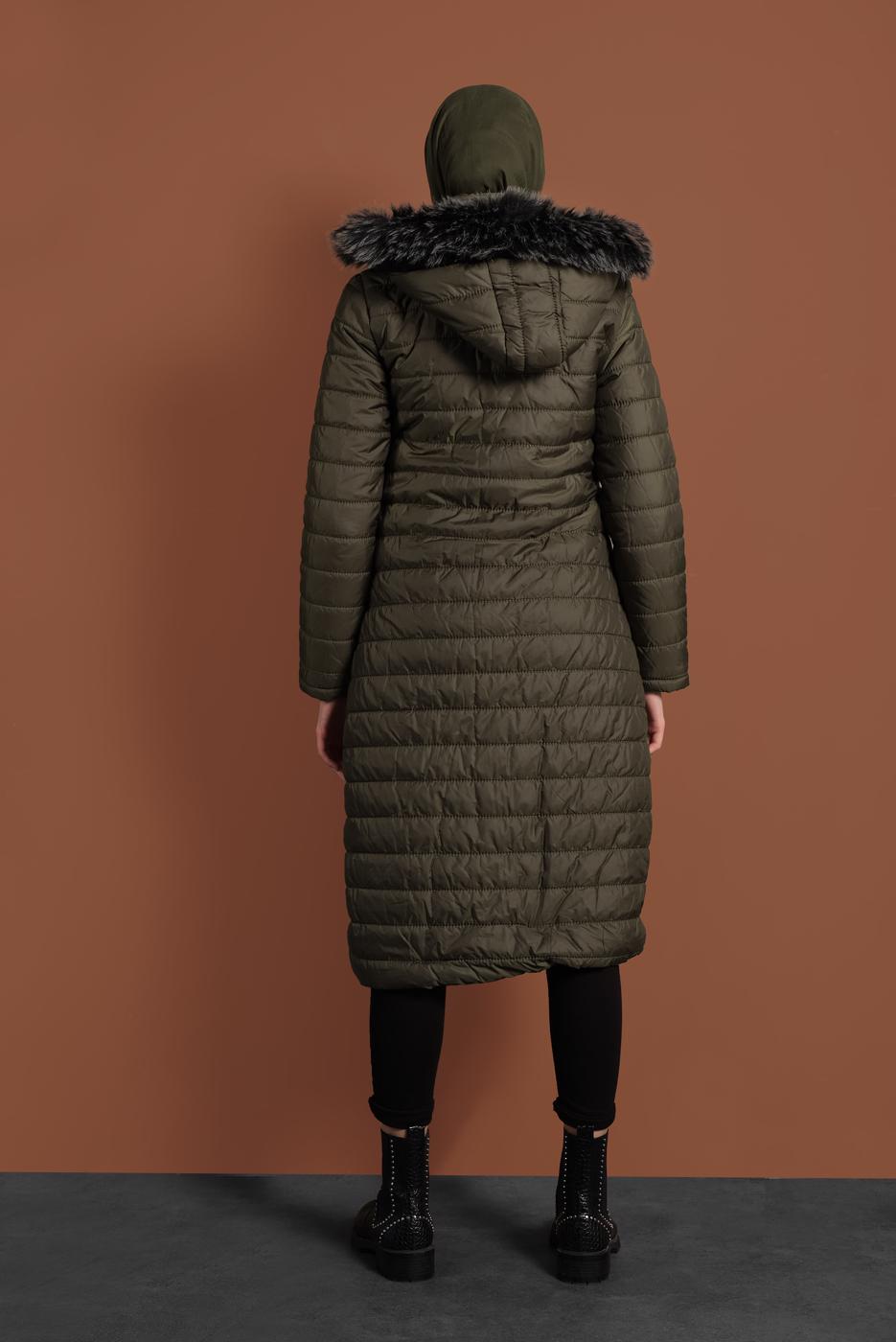 Vêtements hijab KAKI CABAN EN BOUFFANT AVEC FERMETURE ÉCLAIR ET CAPCUHE 1106