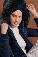 Vêtements hijab BLEU MARINE CABAN EN BOUFFANT AVEC FERMETURE ÉCLAIR ET CAPCUHE 1106