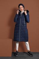 Vêtements hijab BLEU MARINE CABAN EN BOUFFANT AVEC FERMETURE ÉCLAIR ET CAPCUHE 1106