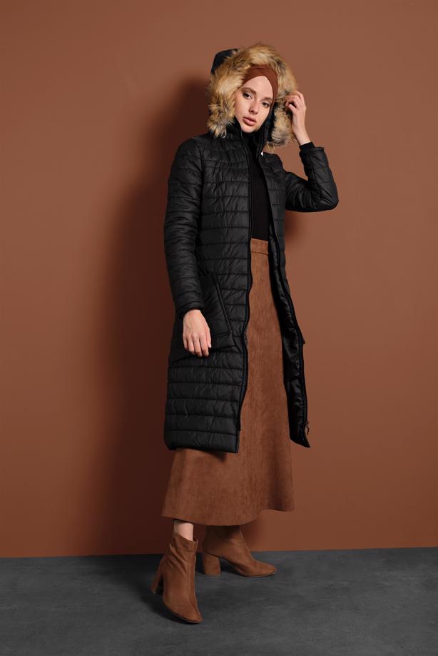 Vêtements hijab  POCKET DETAILED HOODED PUFFER COAT 1206  - TRENDTESETTÜR