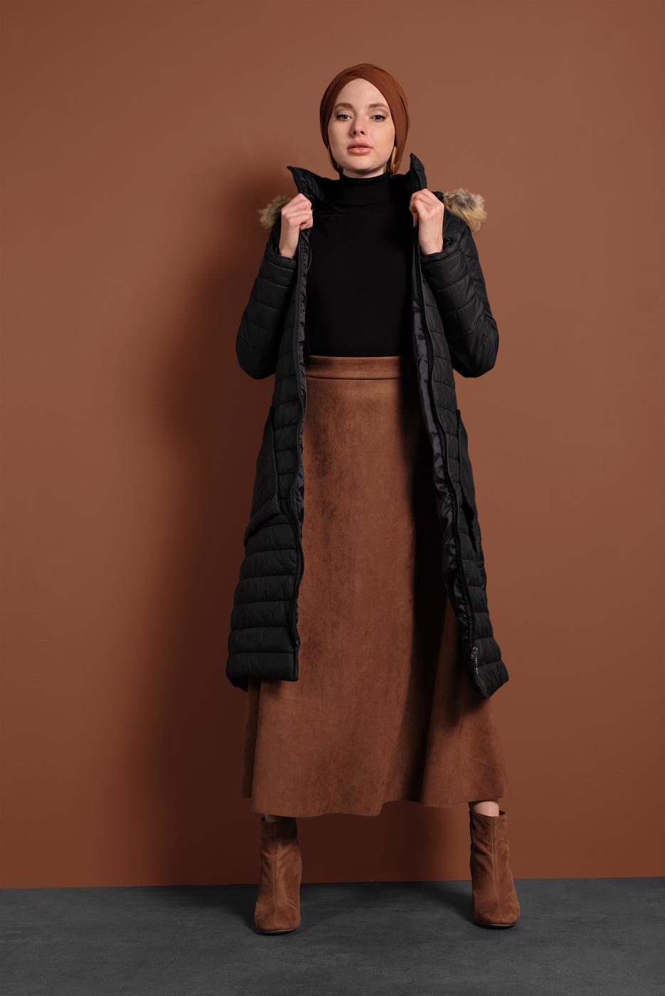 Vêtements hijab NOIR MANTEAU À BOUFFANT AVEC POCHE LARGE 1206 