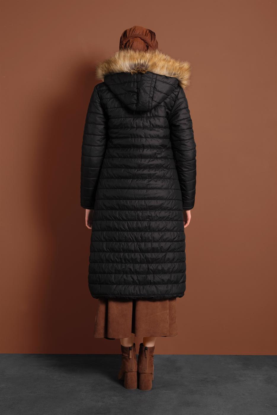 Vêtements hijab NOIR MANTEAU À BOUFFANT AVEC POCHE LARGE 1206 