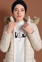 Vêtements hijab CRÈME MANTEAU À BOUFFANT AVEC POCHE LARGE 1206 