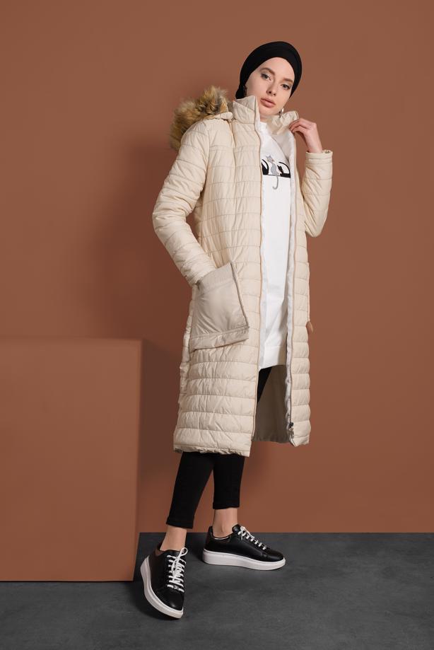 Vêtements hijab  POCKET DETAILED HOODED PUFFER COAT 1206  - TRENDTESETTÜR