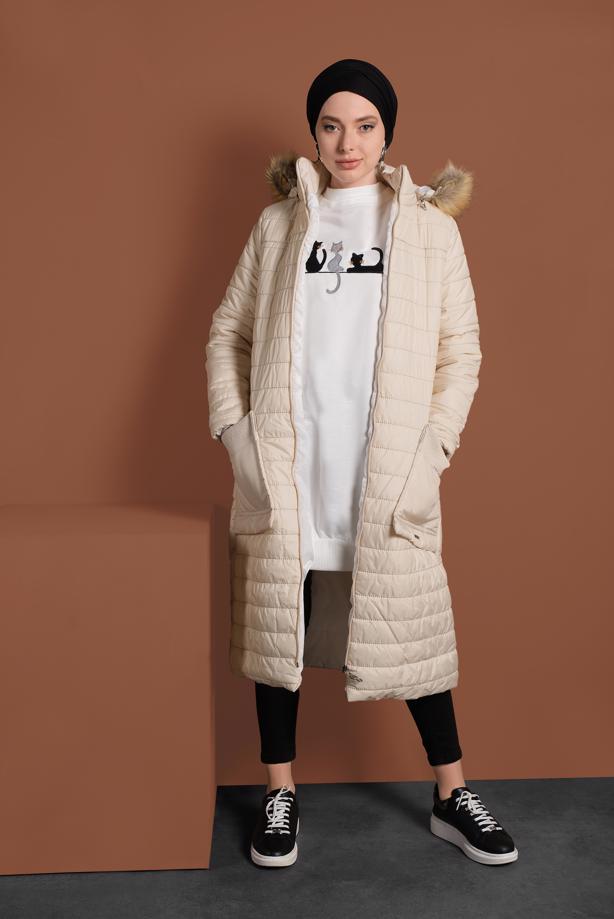 Vêtements hijab  POCKET DETAILED HOODED PUFFER COAT 1206  - TRENDTESETTÜR