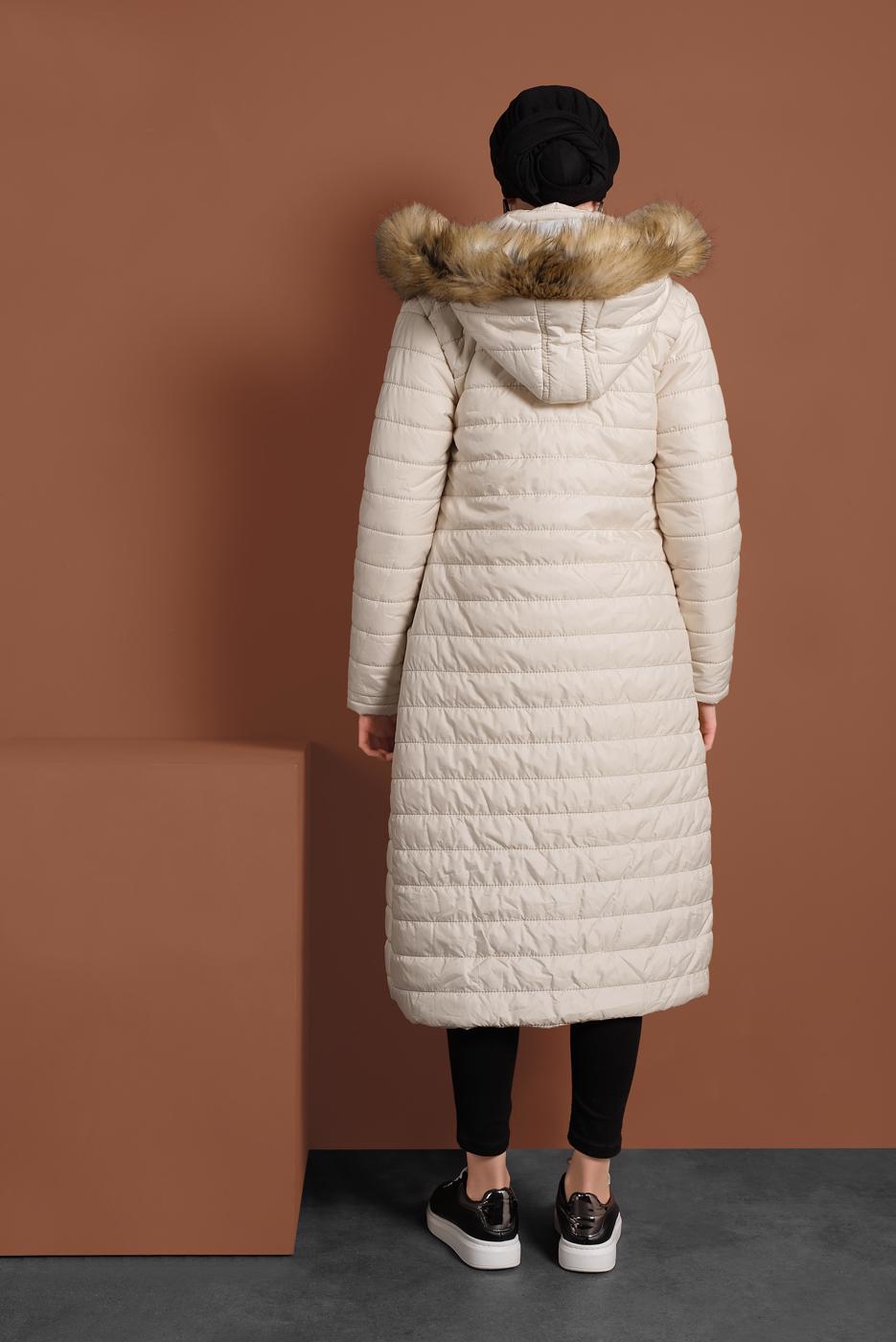 Vêtements hijab CRÈME MANTEAU À BOUFFANT AVEC POCHE LARGE 1206 