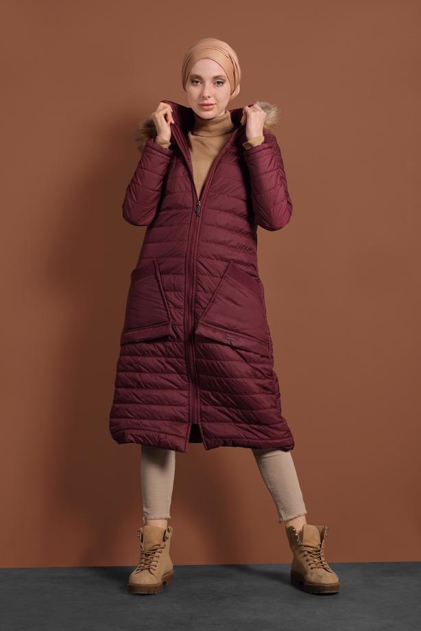 Vêtements hijab  POCKET DETAILED HOODED PUFFER COAT 1206  - TRENDTESETTÜR
