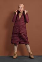 Vêtements hijab ROUGE BORDEAUX MANTEAU À BOUFFANT AVEC POCHE LARGE 1206 