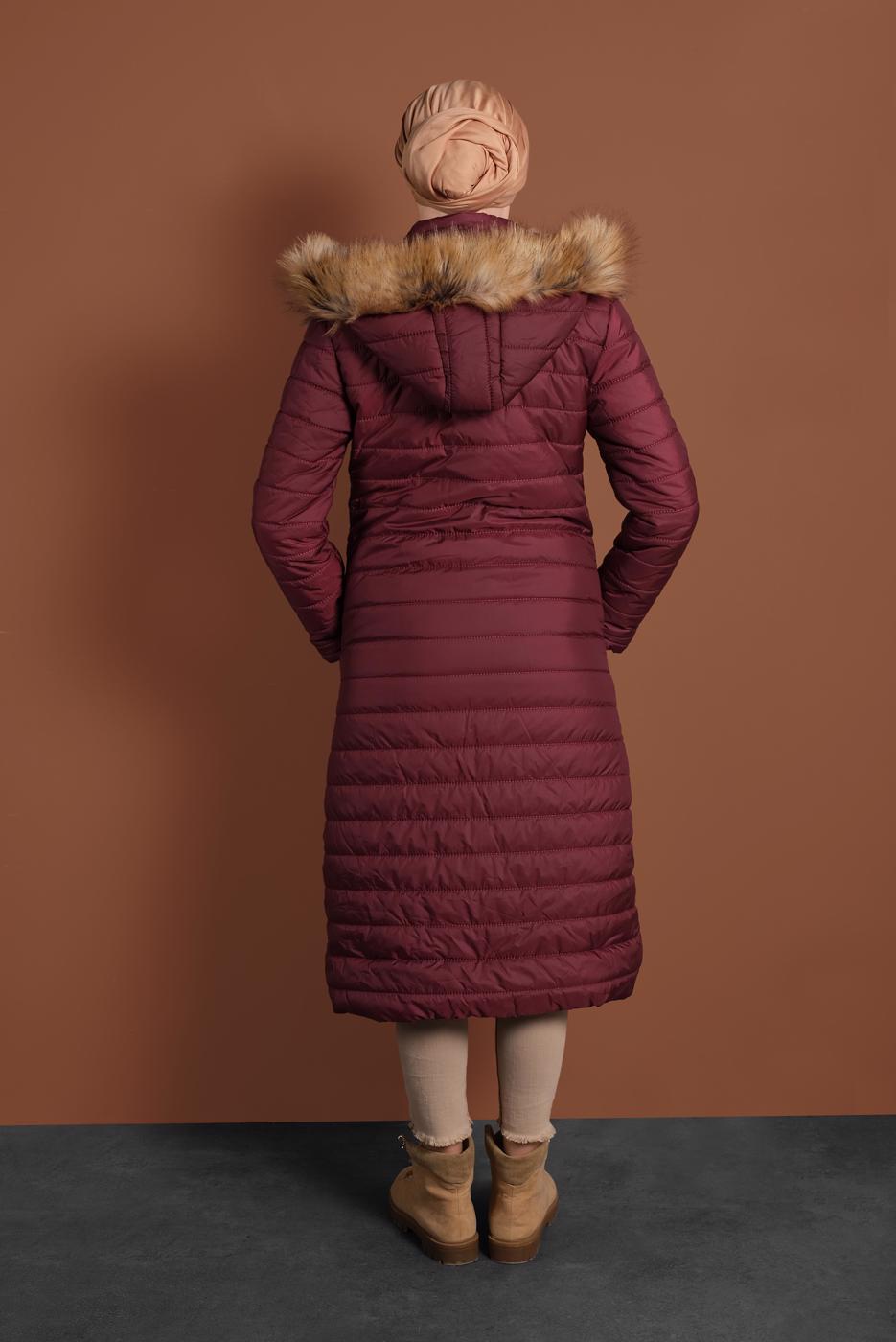 Vêtements hijab ROUGE BORDEAUX MANTEAU À BOUFFANT AVEC POCHE LARGE 1206 