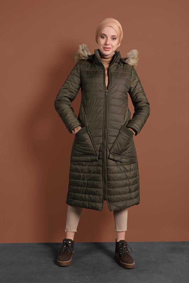 Vêtements hijab  POCKET DETAILED HOODED PUFFER COAT 1206  - TRENDTESETTÜR