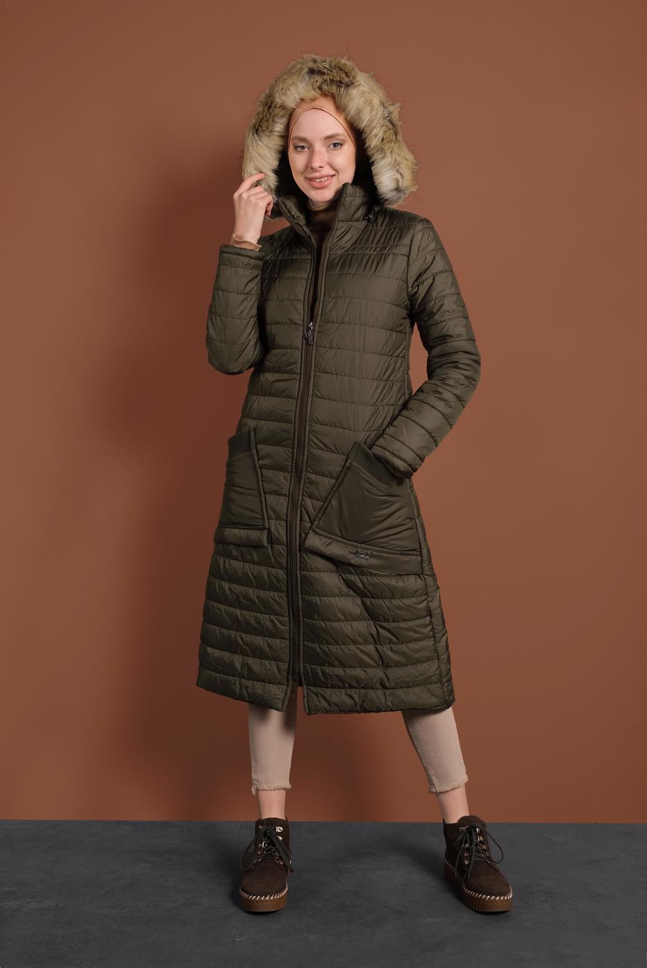 Vêtements hijab KAKI MANTEAU À BOUFFANT AVEC POCHE LARGE 1206 