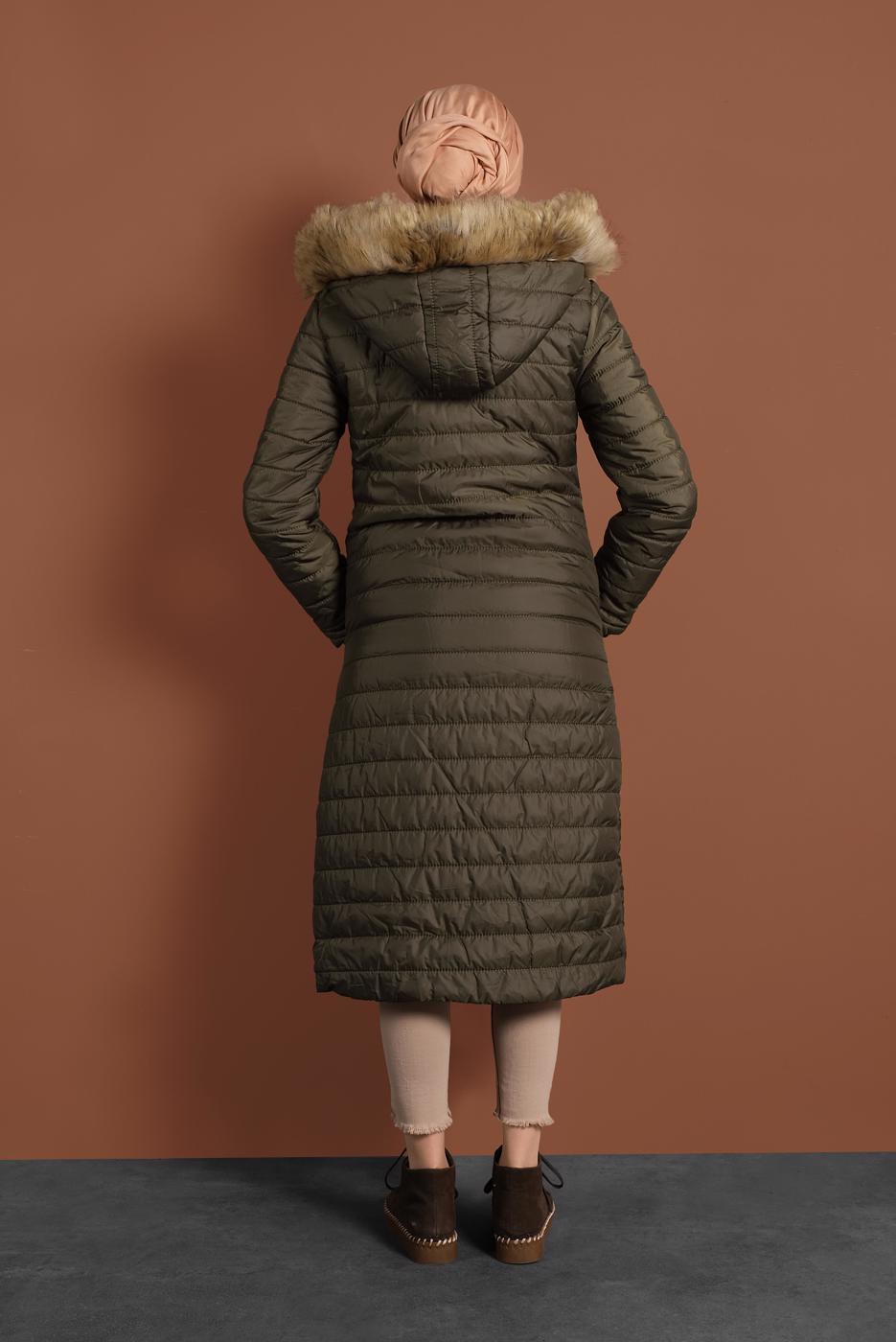 Vêtements hijab KAKI MANTEAU À BOUFFANT AVEC POCHE LARGE 1206 