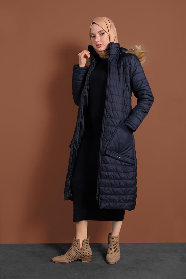 Vêtements hijab  POCKET DETAILED HOODED PUFFER COAT 1206  - TRENDTESETTÜR
