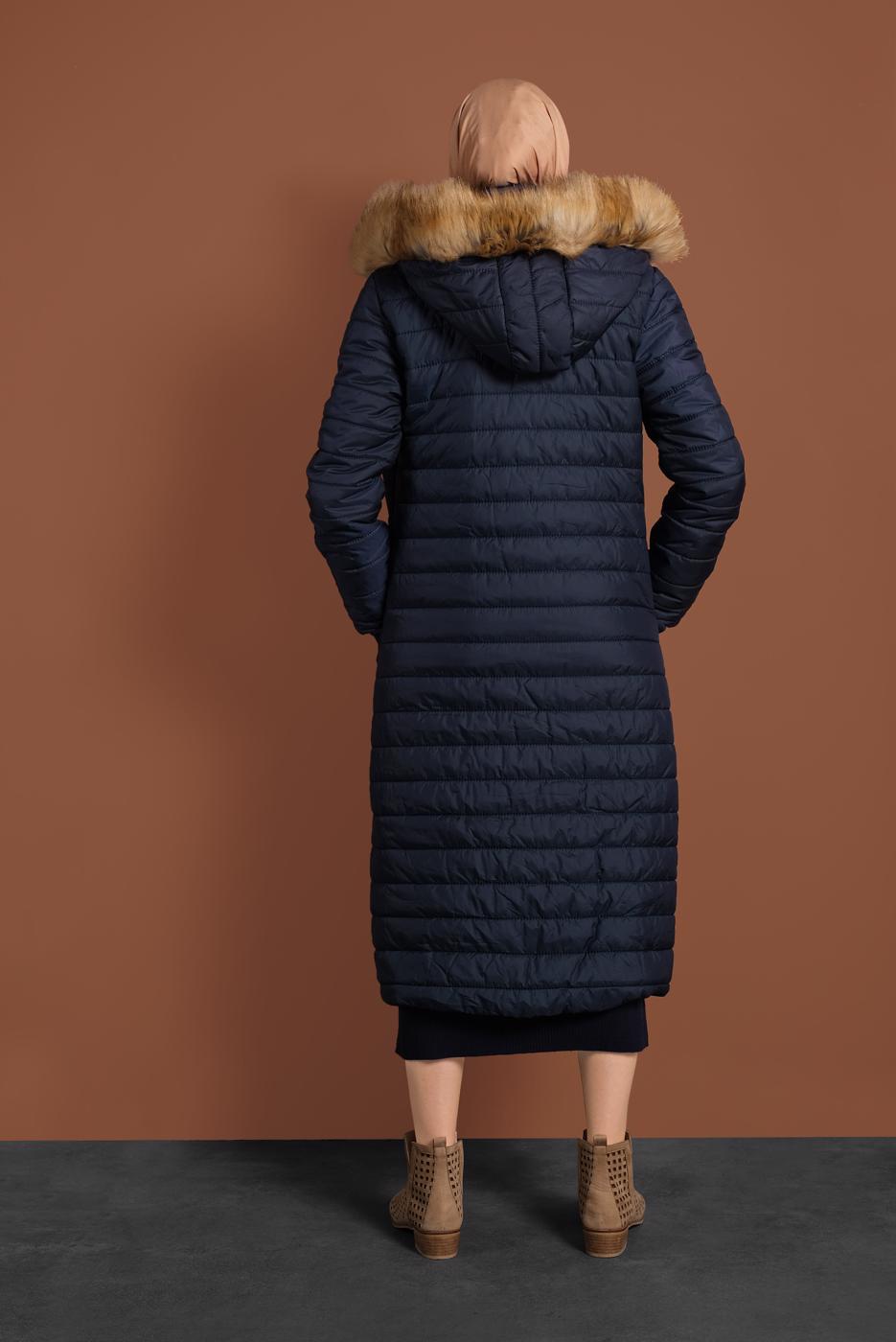 Vêtements hijab BLEU MARINE MANTEAU À BOUFFANT AVEC POCHE LARGE 1206 