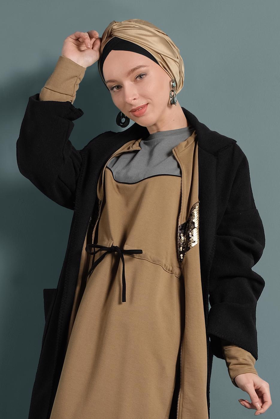 Hijab clothing BLACK OVERSIZE COTTON COAT 1620 