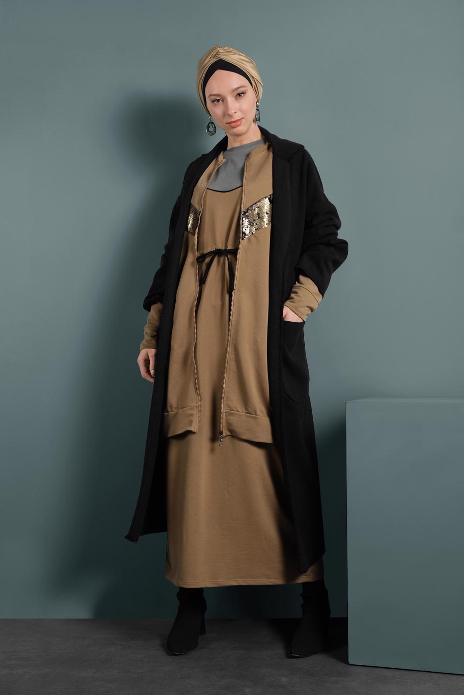 Hijab clothing BLACK OVERSIZE COTTON COAT 1620 