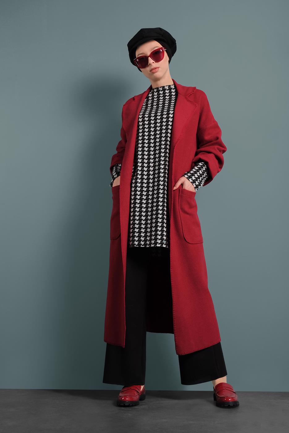 Vêtements hijab ROUGE MANTEAU EN COTON À VOLUME 1620 