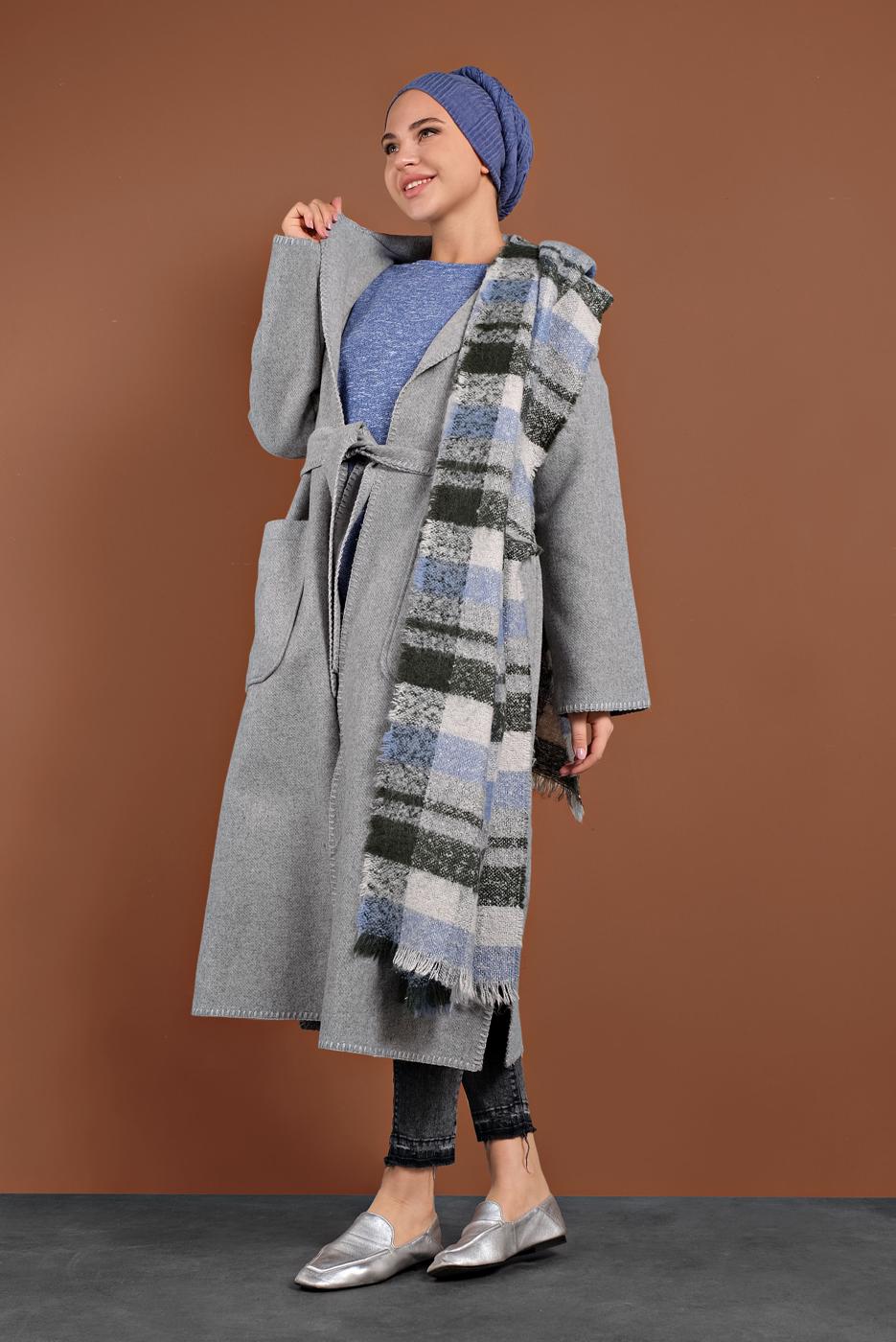 Vêtements hijab GRIS MANTEAU EN COTON À VOLUME 1620 