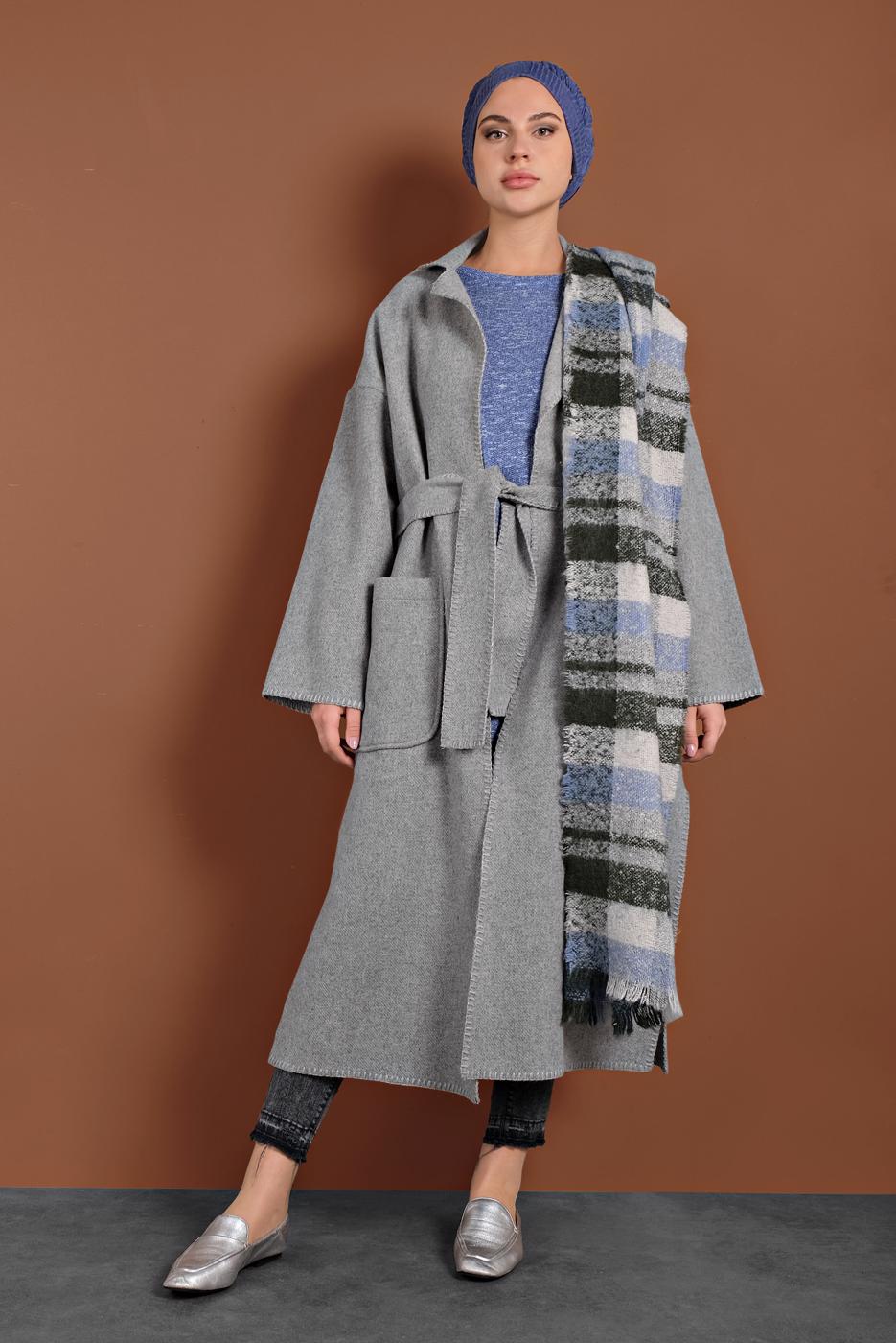 Vêtements hijab GRIS MANTEAU EN COTON À VOLUME 1620 