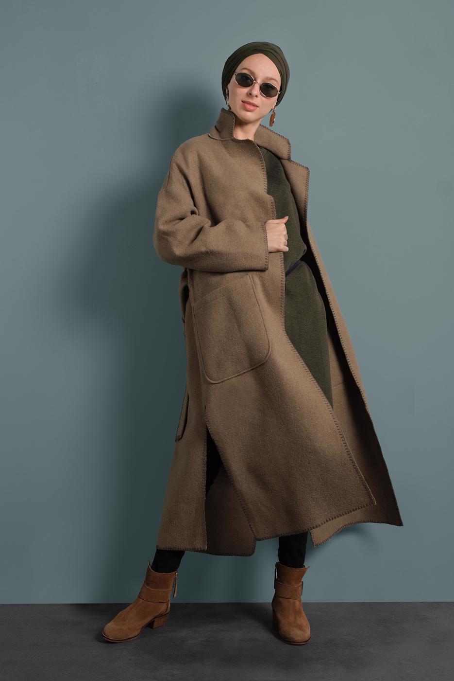 Vêtements hijab BRUN MANTEAU EN COTON À VOLUME 1620 