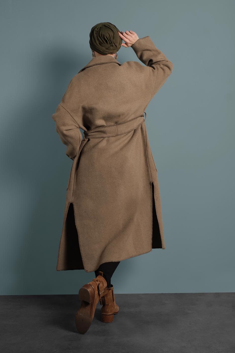 Vêtements hijab BRUN MANTEAU EN COTON À VOLUME 1620 