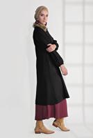 Hijab clothing BLACK FUR COLLAR ZIPPED WALKER COAT 1705