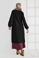 Hijab clothing BLACK FUR COLLAR ZIPPED WALKER COAT 1705