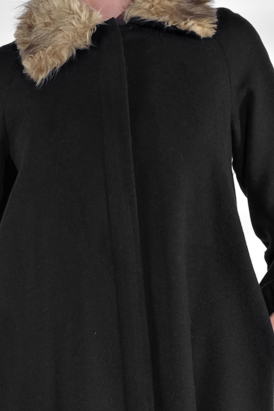Hijab clothing BLACK FUR COLLAR ZIPPED WALKER COAT 1705