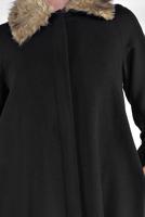 Hijab clothing BLACK FUR COLLAR ZIPPED WALKER COAT 1705
