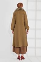 Tesettür giyim TURUNCU YAKASI KÜRK DETAYLI FERMUARLI KAŞE KABAN 1705 