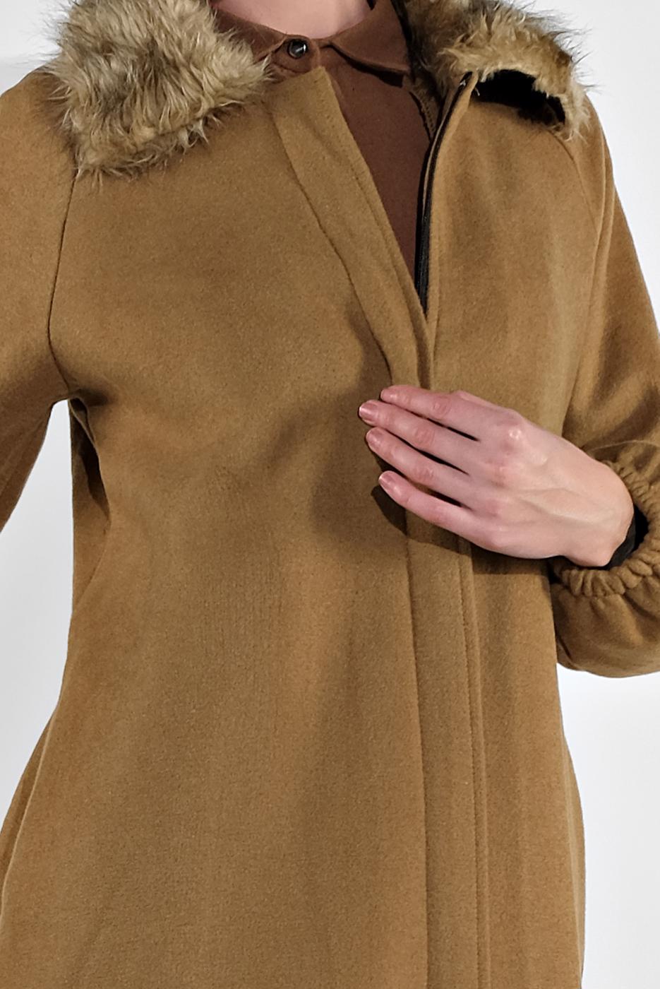 Tesettür giyim TURUNCU YAKASI KÜRK DETAYLI FERMUARLI KAŞE KABAN 1705 