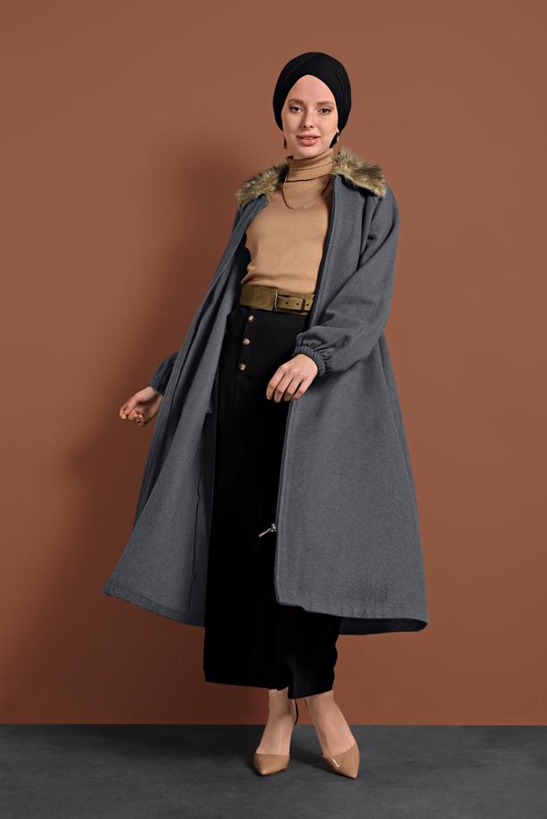Vêtements hijab  FUR COLLAR ZIPPED WALKER COAT 1705 - TRENDTESETTÜR
