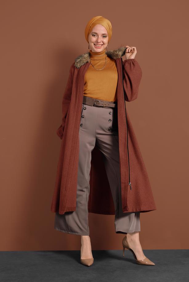 Vêtements hijab  FUR COLLAR ZIPPED WALKER COAT 1705 - TRENDTESETTÜR