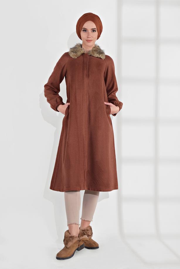 Vêtements hijab  FUR COLLAR ZIPPED WALKER COAT 1705 - TRENDTESETTÜR