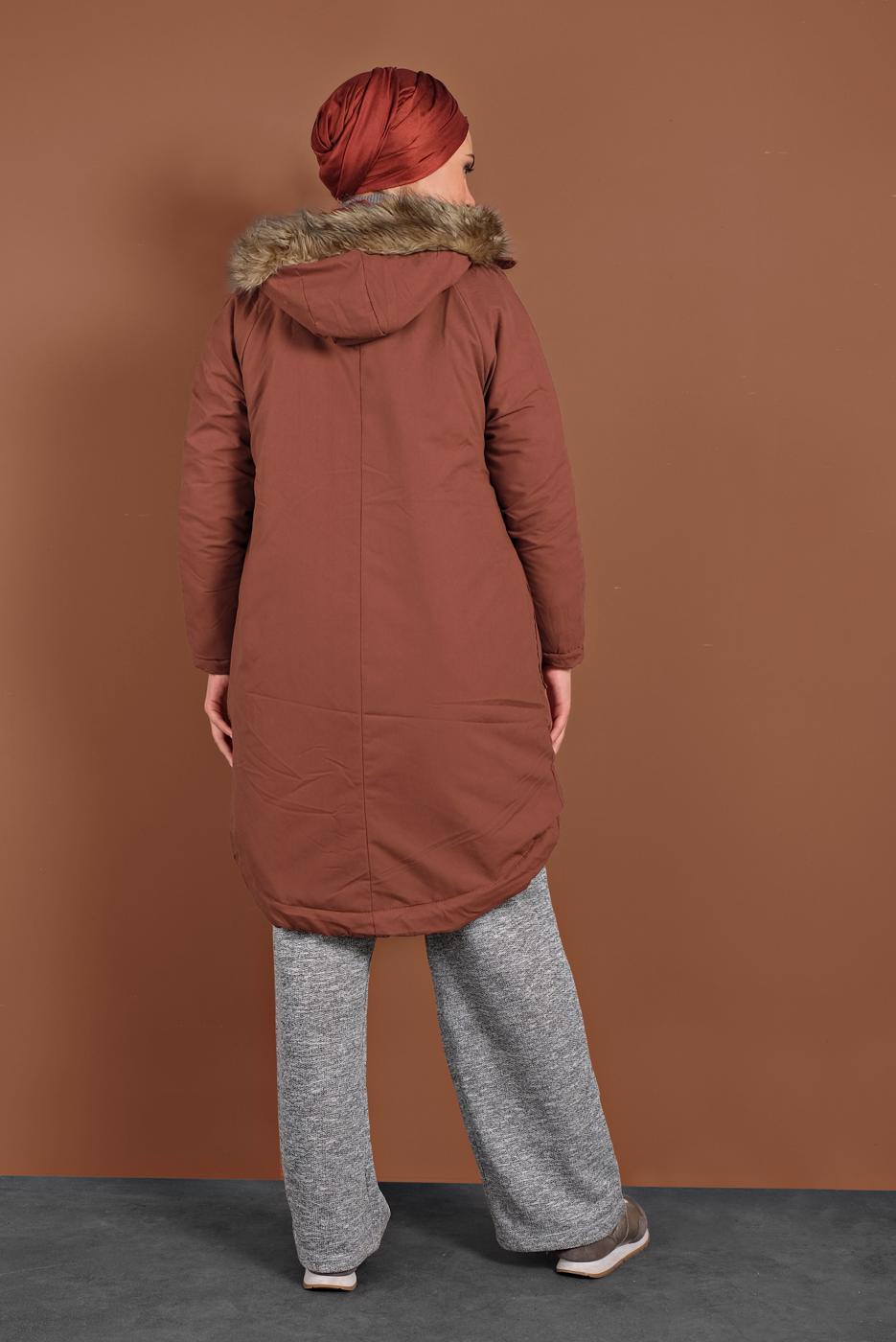 Hijab clothing BROWN HOODED COTTON COAT 2001 