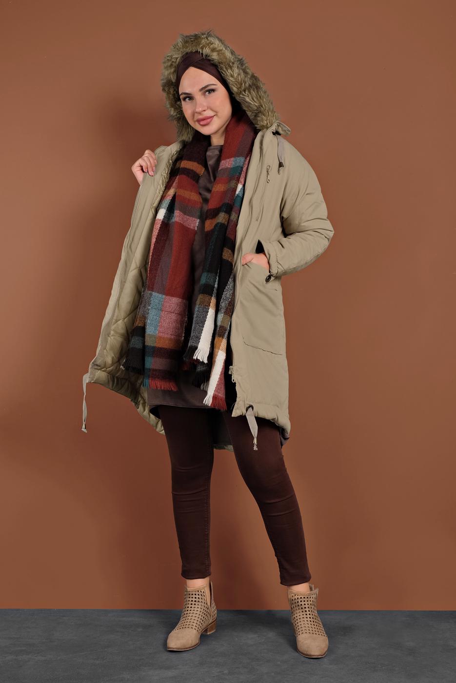 Vêtements hijab BEIGE CABAN EN COTON AVEC CAPUCHE 2001