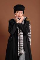 Vêtements hijab NOIR CABAN TAILLE À SMOCKS DOUBLÉE DE FOURRURE 2080 