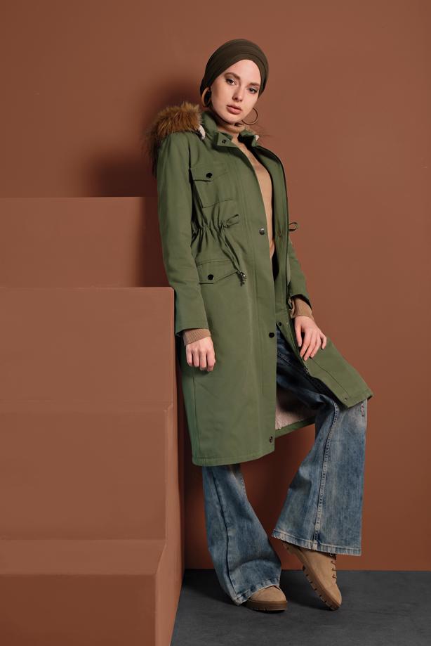 Vêtements hijab  SMOCKED-WAIST FUR-LINED COAT 2080  - TRENDTESETTÜR