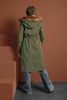 Hijab clothing KHAKI SMOCKED-WAIST FUR-LINED COAT 2080 