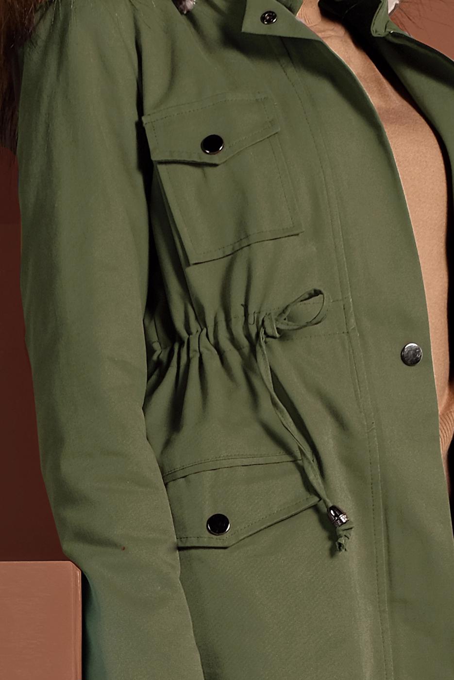 Hijab clothing KHAKI SMOCKED-WAIST FUR-LINED COAT 2080 