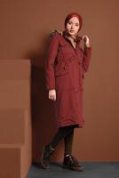 Hijab clothing BROWN SMOCKED-WAIST FUR-LINED COAT 2080 