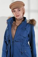 Hijab clothing NAVY BLUE SMOCKED-WAIST FUR-LINED COAT 2080 