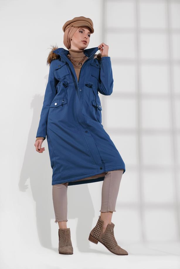 Vêtements hijab  SMOCKED-WAIST FUR-LINED COAT 2080  - TRENDTESETTÜR