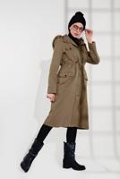 Hijab clothing BROWN SMOCKED-WAIST FUR-LINED COAT 2080 