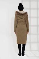 Hijab clothing BROWN SMOCKED-WAIST FUR-LINED COAT 2080 