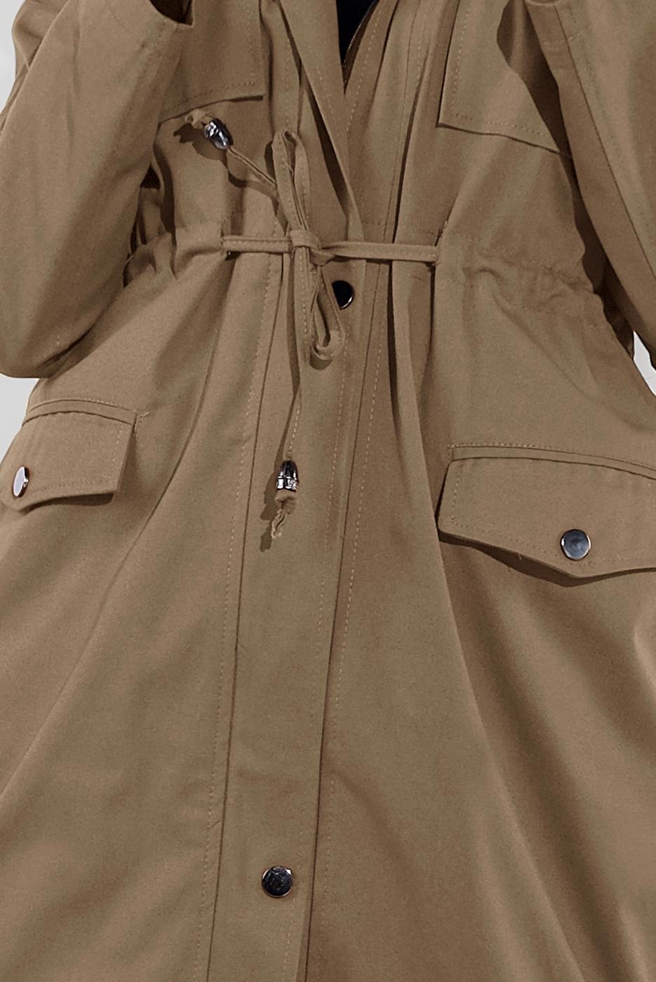 Hijab clothing BROWN SMOCKED-WAIST FUR-LINED COAT 2080 