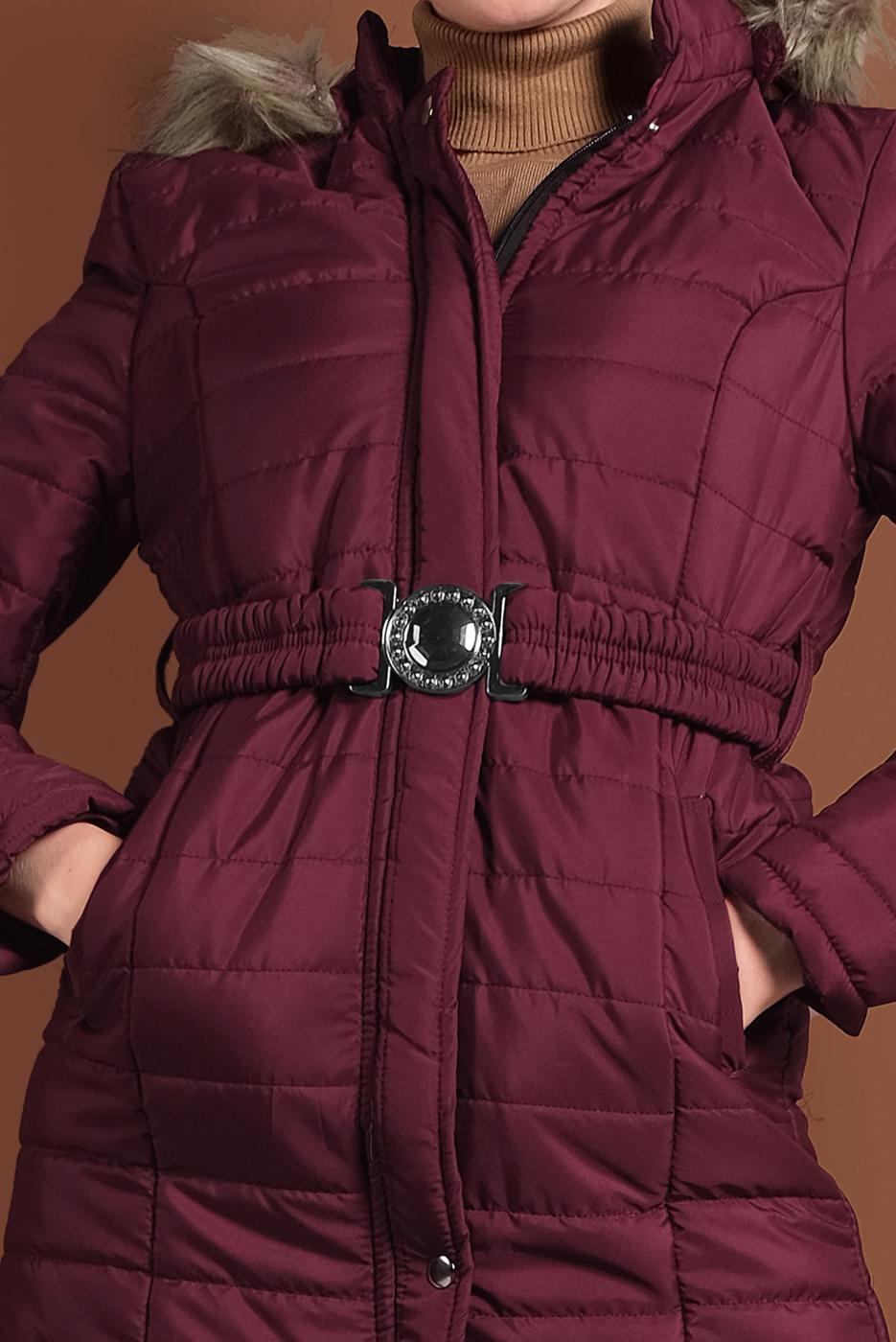 Vêtements hijab FUCHSIA MANTEAU DE FOURRURE AVEC CAPUCHE 3006 