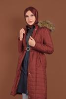 Tesettür giyim KAHVE KAPÜŞONLU ŞİŞME KABAN 3006